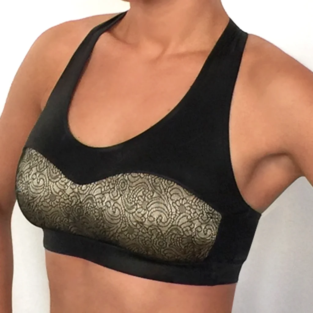 top per pole dance pizzo nero e nude