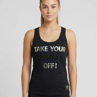 Canotta pole dance nera con stampa e ricamo