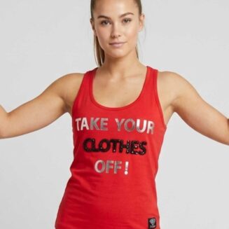 Canotta pole dance rossa con stampa e ricamo