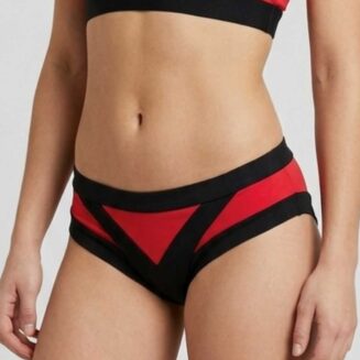 Culotte per pole dance imbottito rossa e nera a vita bassa