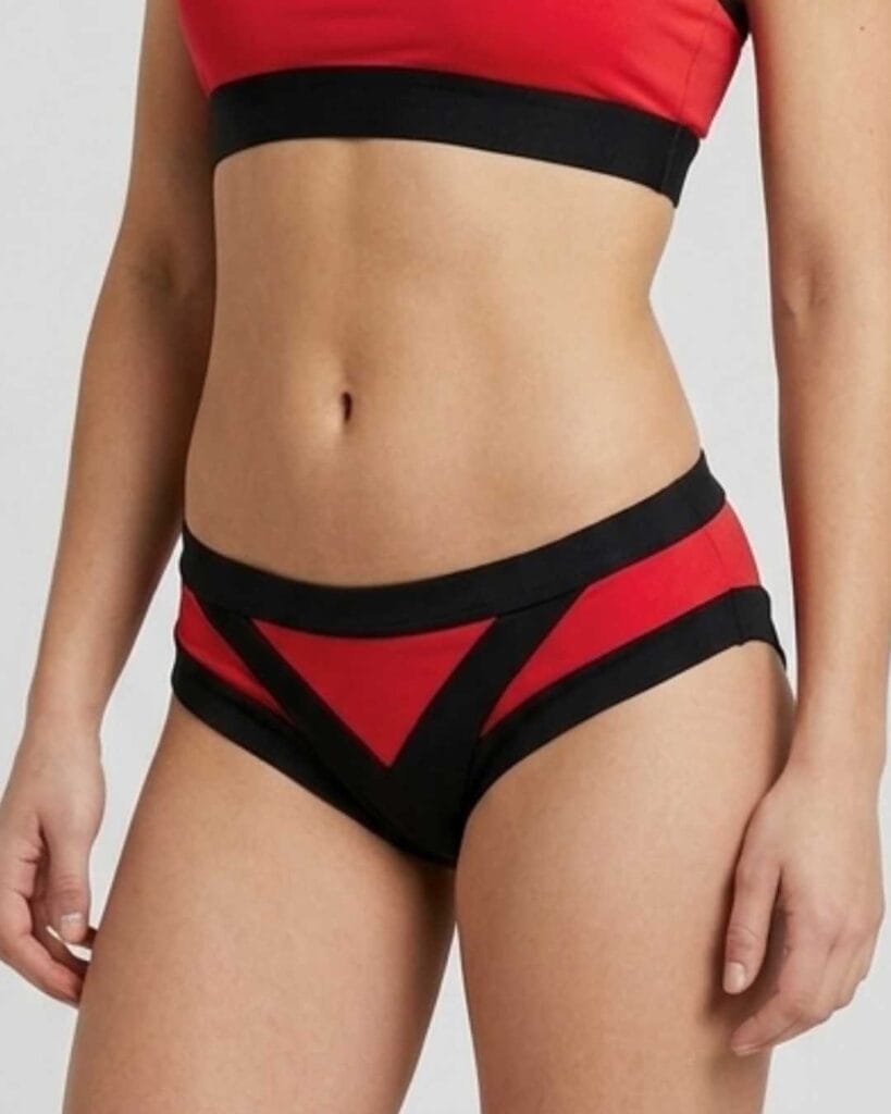 Culotte per pole dance imbottito rossa e nera a vita bassa