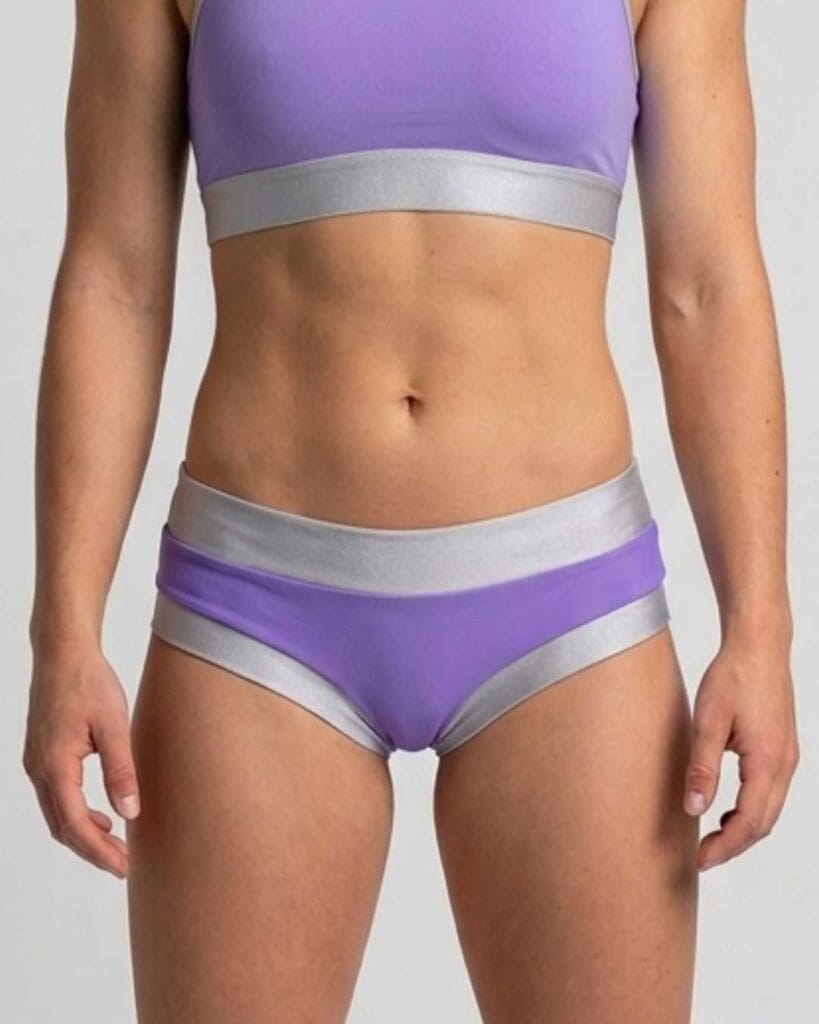Culotte per pole dance lilla e argento a vita bassa